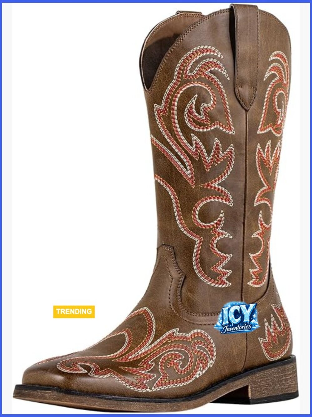 Women's Square Toe Western Mid Calf Boots Faux Leather